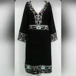 Vintage Diane Von Furstenberg Wool Embroidered Knee Length Dress Size 6 Women's